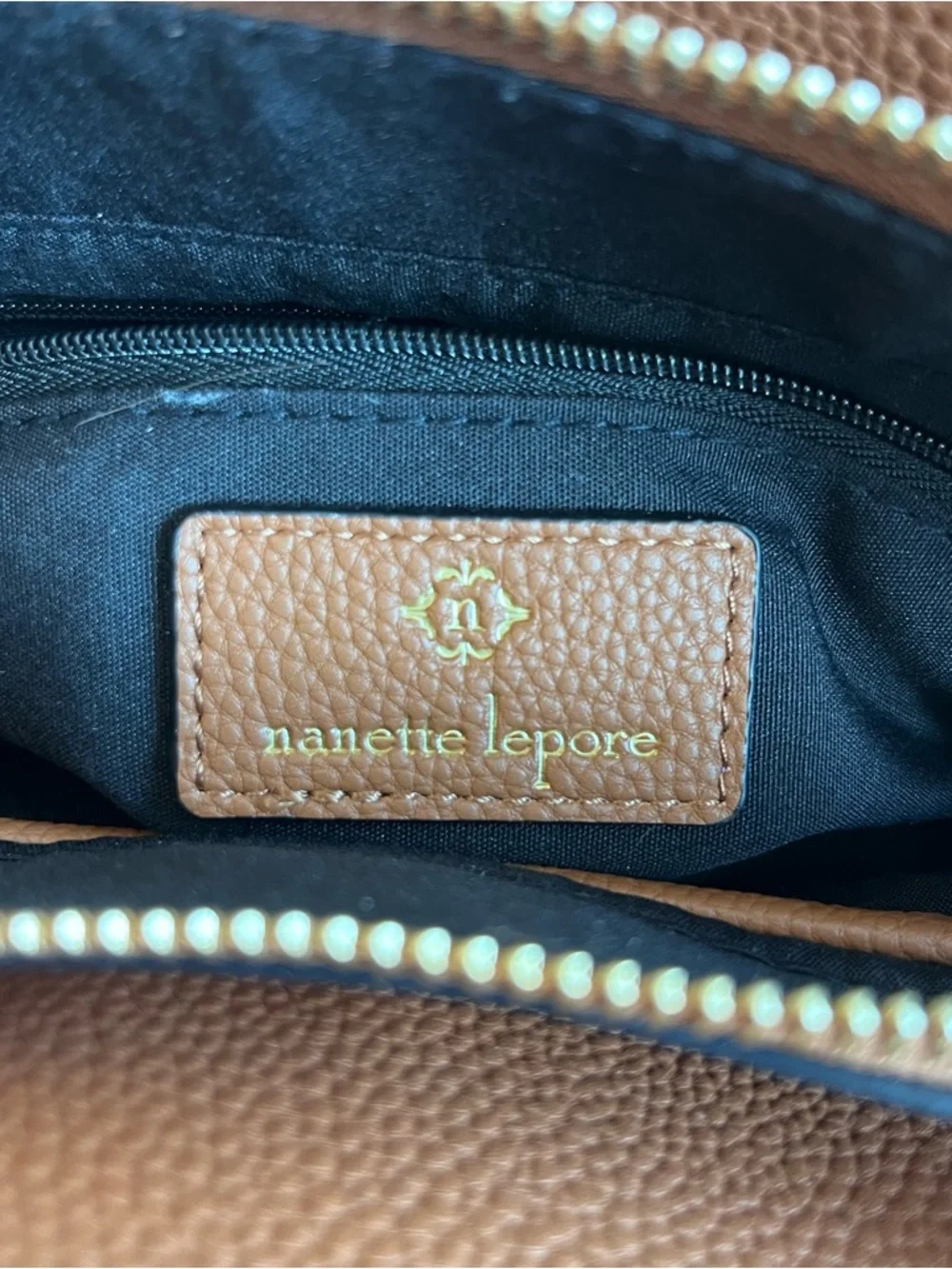Nanette Lepore Black and Tan Pebbled Leather Crossbody Satchel